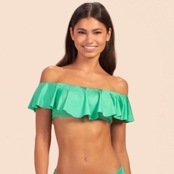 New Trina Turk Ruffle Off The Shoulder Bandeau Top swimsuit, swimwear Sz 10 - Picture 1 of 9